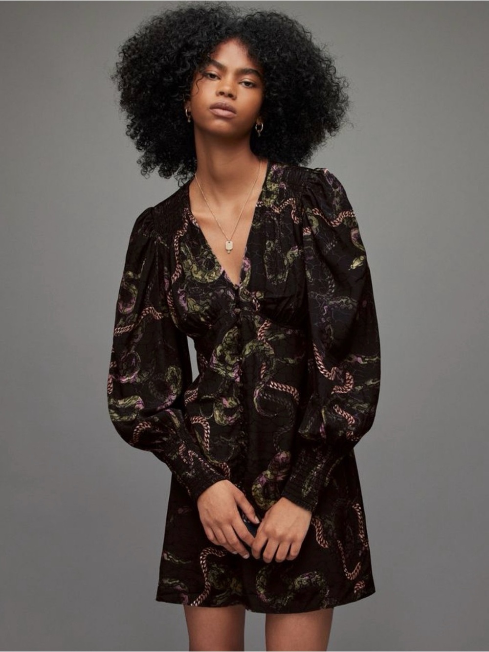 AllSaints Auden Tempest Chain Snake Print V-Neck Mini Dress Size 8